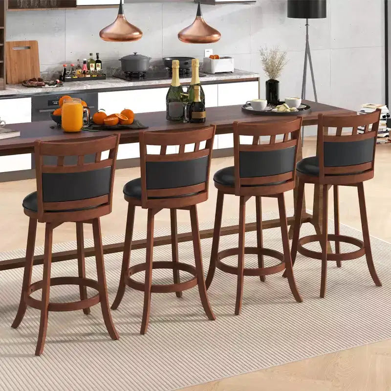 Wood Swivel Bar Stools Set of 2 with Faux Leather Upholstered Seat & Back