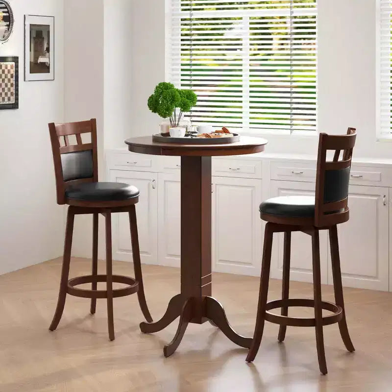 Wood Swivel Bar Stools Set of 2 with Faux Leather Upholstered Seat & Back
