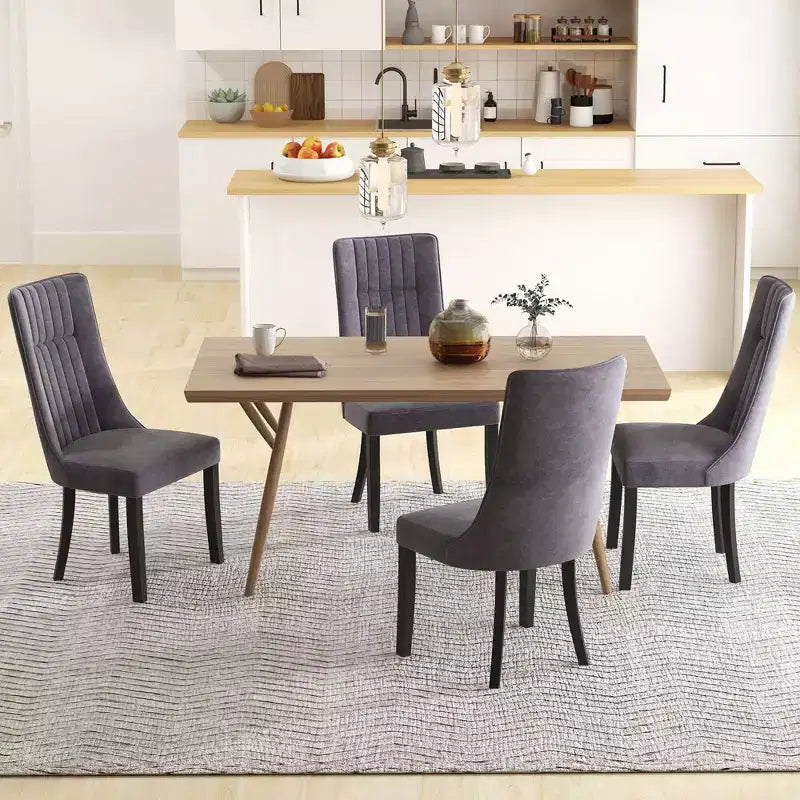 Channel Tufted Dining Chairs Set of 2/4 with High Backrest Rubber Wood Legs Modern