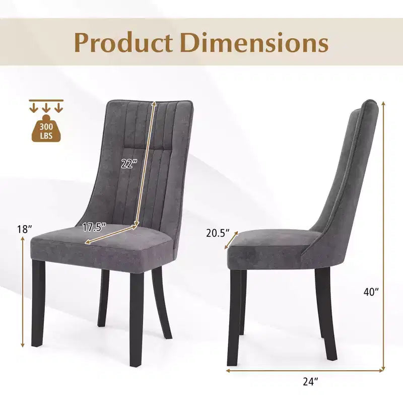 Channel Tufted Dining Chairs Set of 2/4 with High Backrest Rubber Wood Legs Modern