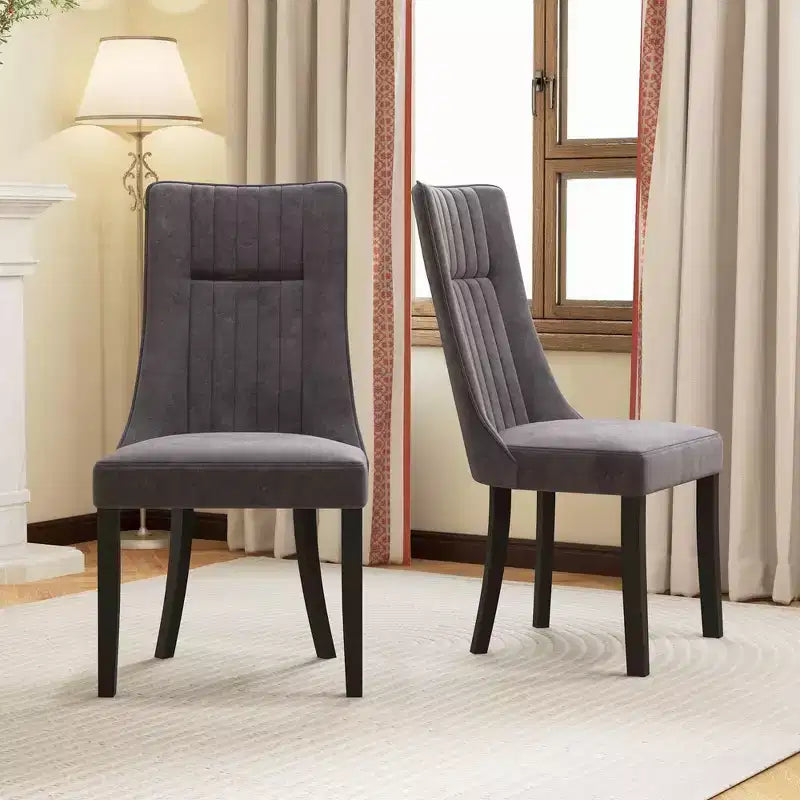 Channel Tufted Dining Chairs Set of 2/4 with High Backrest Rubber Wood Legs Modern