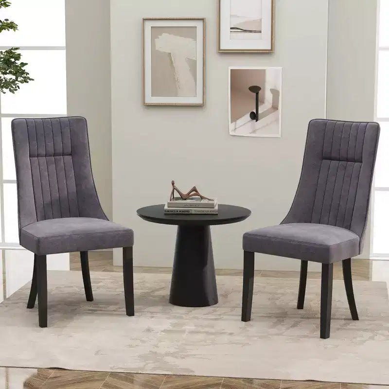 Channel Tufted Dining Chairs Set of 2/4 with High Backrest Rubber Wood Legs Modern
