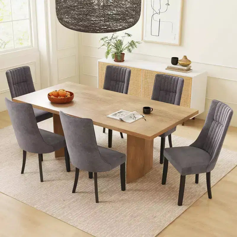Channel Tufted Dining Chairs Set of 2/4 with High Backrest Rubber Wood Legs Modern