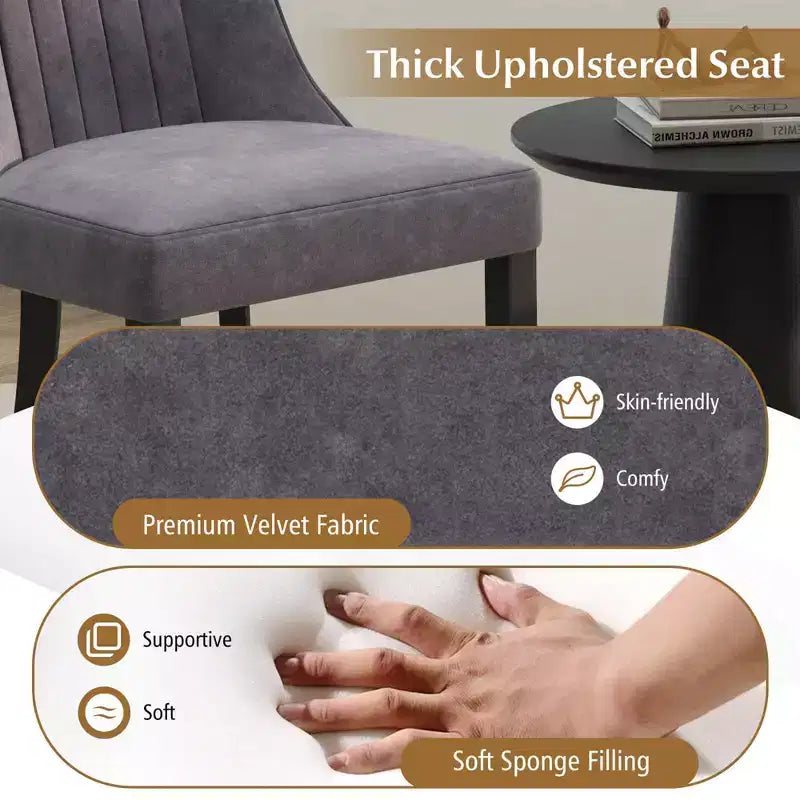 Channel Tufted Dining Chairs Set of 2/4 with High Backrest Rubber Wood Legs Modern