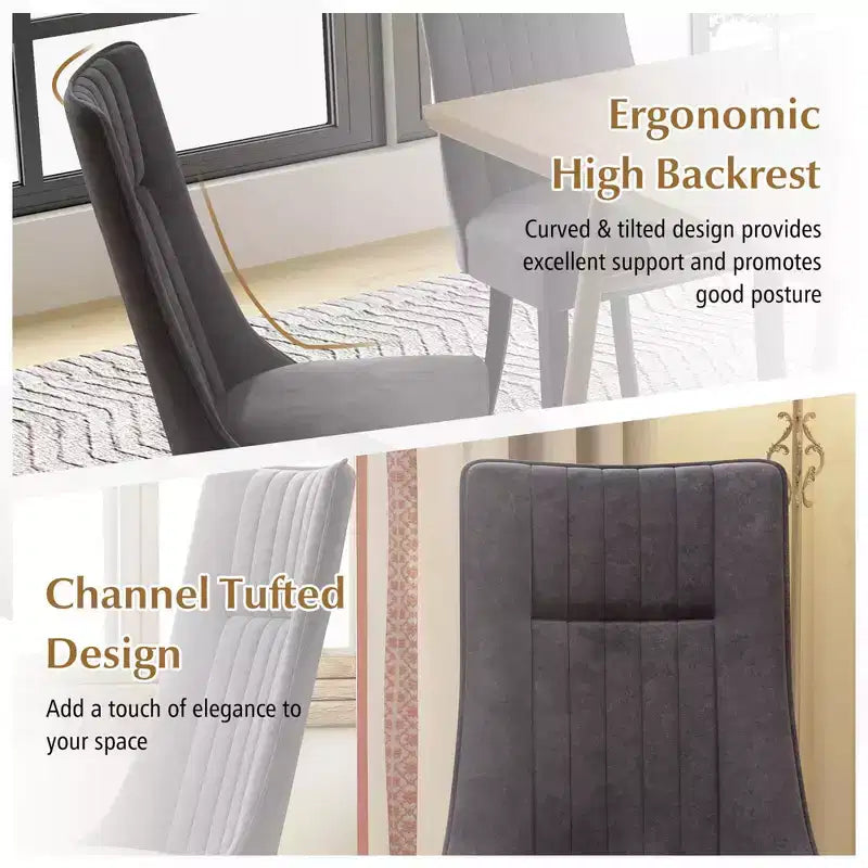 Channel Tufted Dining Chairs Set of 2/4 with High Backrest Rubber Wood Legs Modern