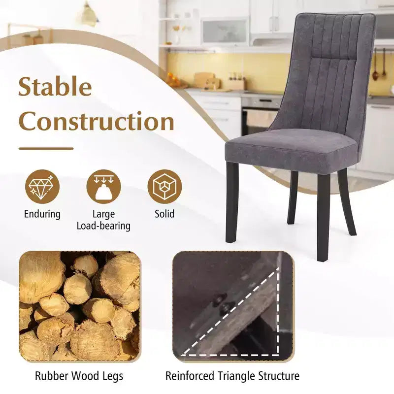 Channel Tufted Dining Chairs Set of 2/4 with High Backrest Rubber Wood Legs Modern
