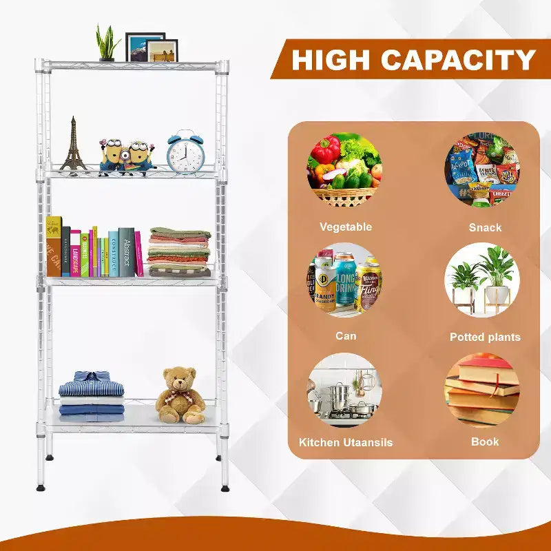 4-Tier Shelving Storage Shelves Garage Shelving Adjustable Shelf Total Bearing Capacity Multi-Functional Use for Home Office