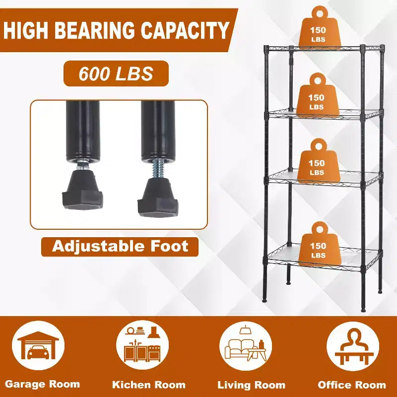 4-Tier Shelving Storage Shelves Garage Shelving Adjustable Shelf Total Bearing Capacity Multi-Functional Use for Home Office