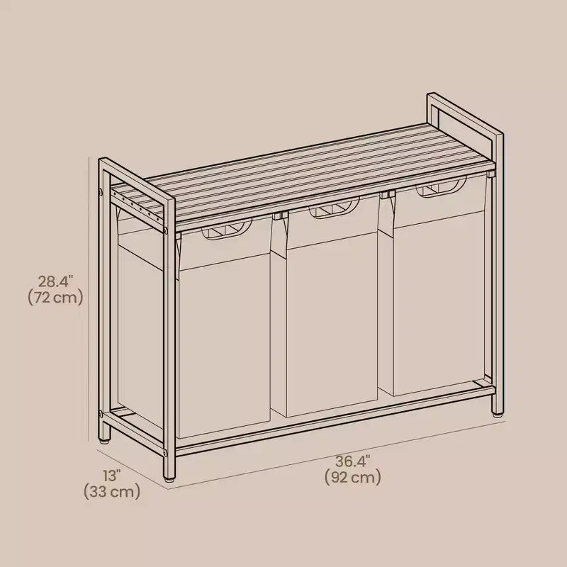 Laundry Hamper, Laundry Basket, Laundry Sorter with 3 Pull-Out and Removable Bags, Shelf, Metal Frame, 3 x 10 Gallons