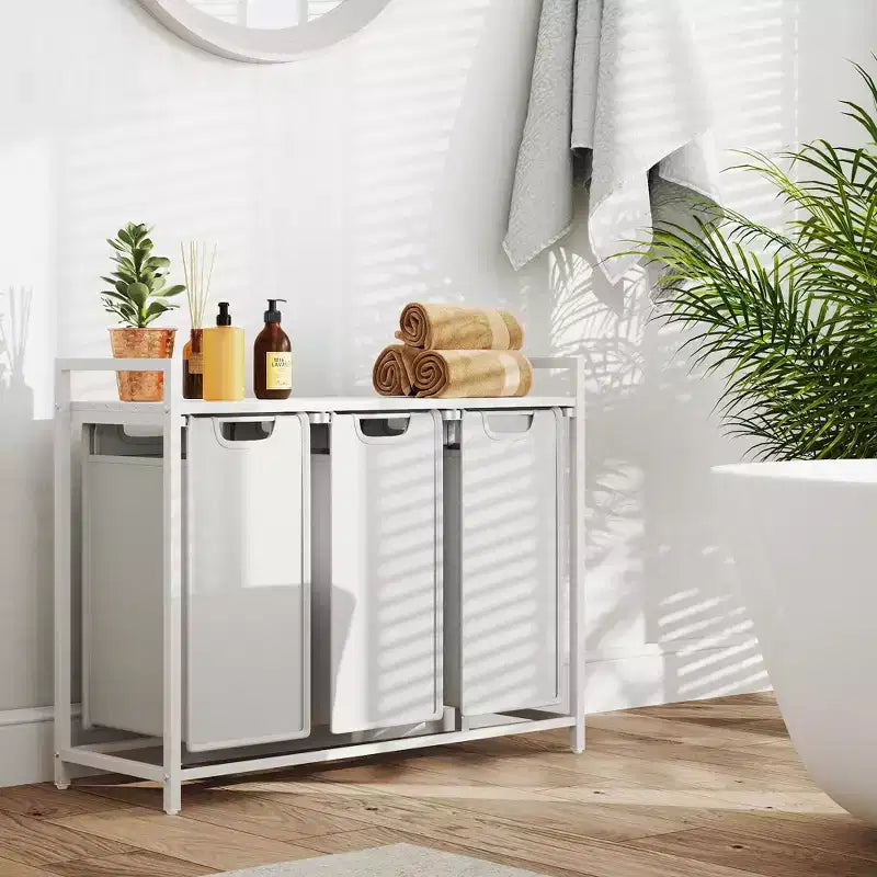 Laundry Hamper, Laundry Basket, Laundry Sorter with 3 Pull-Out and Removable Bags, Shelf, Metal Frame, 3 x 10 Gallons