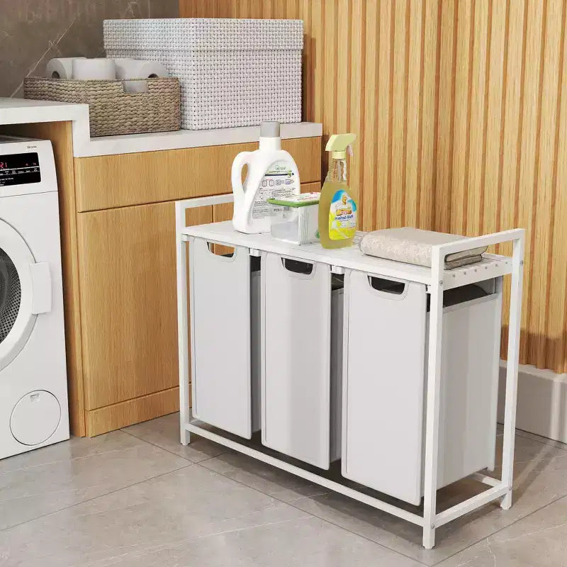 Laundry Hamper, Laundry Basket, Laundry Sorter with 3 Pull-Out and Removable Bags, Shelf, Metal Frame, 3 x 10 Gallons