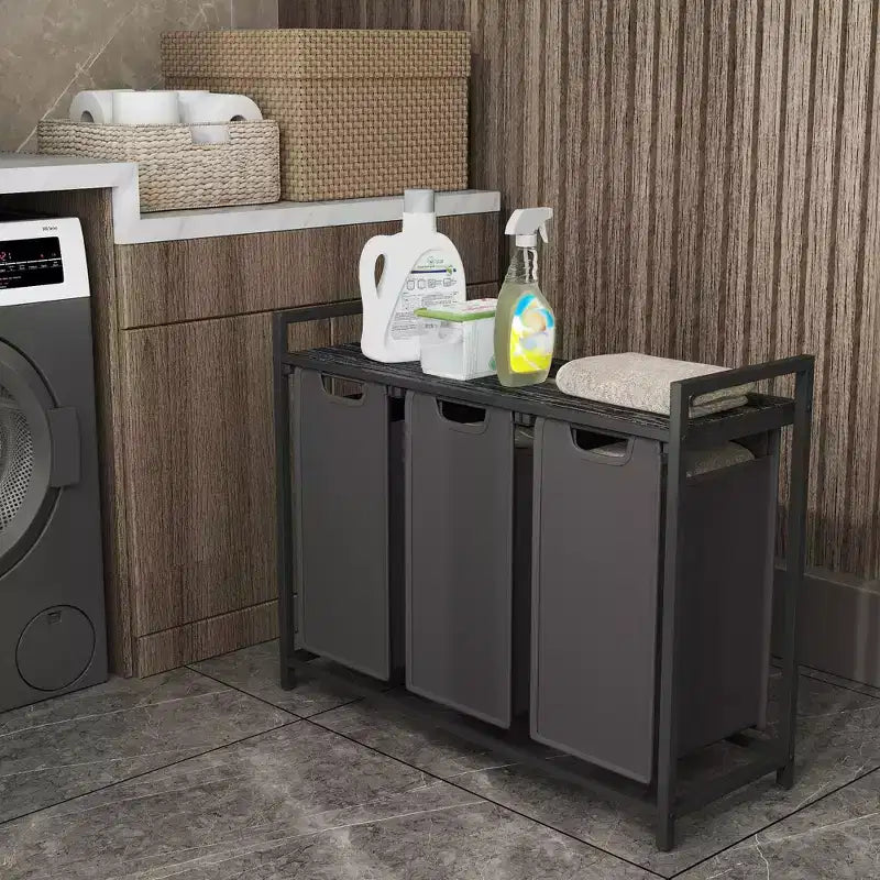 Laundry Hamper, Laundry Basket, Laundry Sorter with 3 Pull-Out and Removable Bags, Shelf, Metal Frame, 3 x 10 Gallons