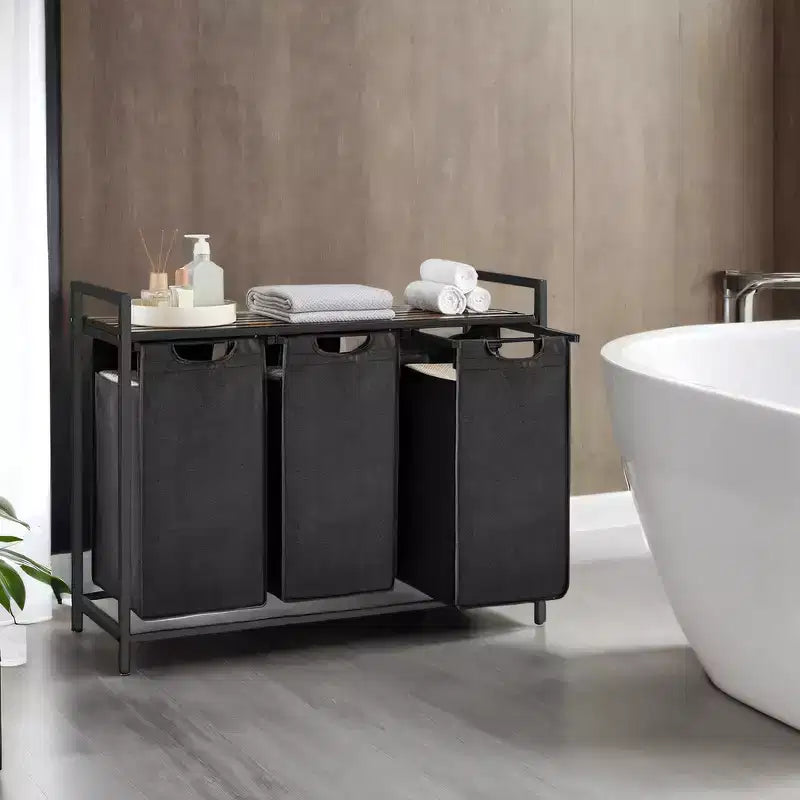 Laundry Hamper, Laundry Basket, Laundry Sorter with 3 Pull-Out and Removable Bags, Shelf, Metal Frame, 3 x 10 Gallons