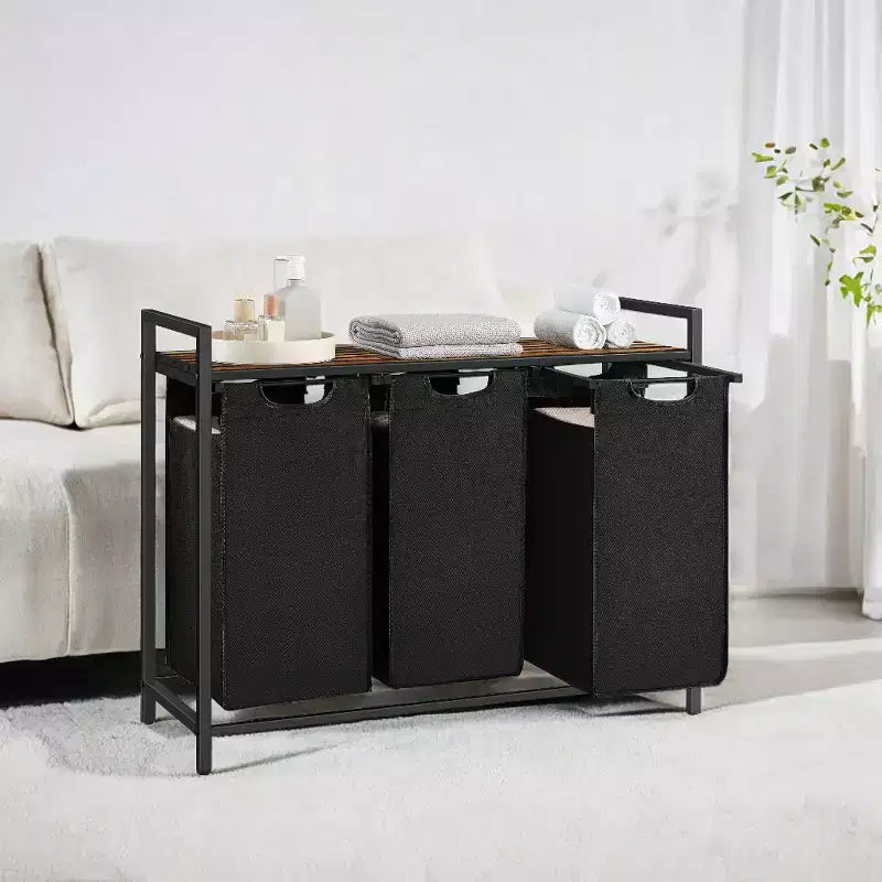 Laundry Hamper, Laundry Basket, Laundry Sorter with 3 Pull-Out and Removable Bags, Shelf, Metal Frame, 3 x 10 Gallons