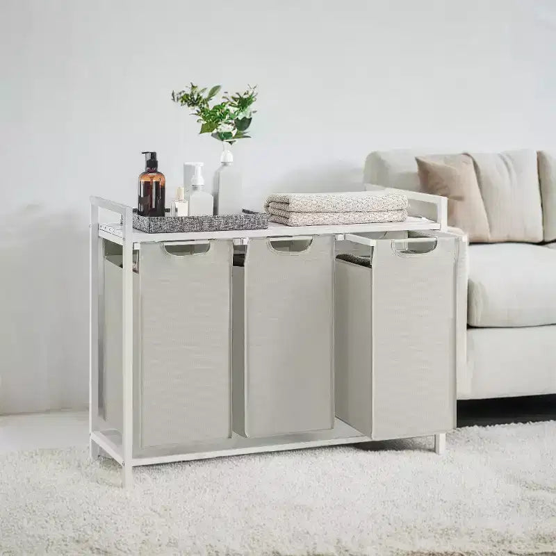Laundry Hamper, Laundry Basket, Laundry Sorter with 3 Pull-Out and Removable Bags, Shelf, Metal Frame, 3 x 10 Gallons