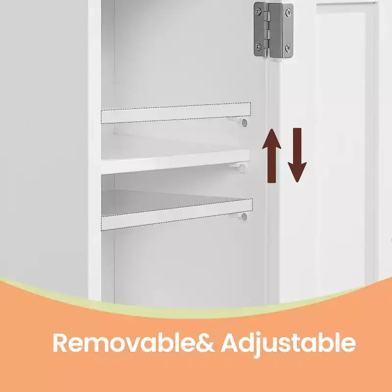 Small Floor Cabinet with Adjustable Shelves - White Narrow Storage Organizer