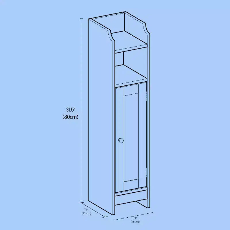 Small Floor Cabinet with Adjustable Shelves - White Narrow Storage Organizer