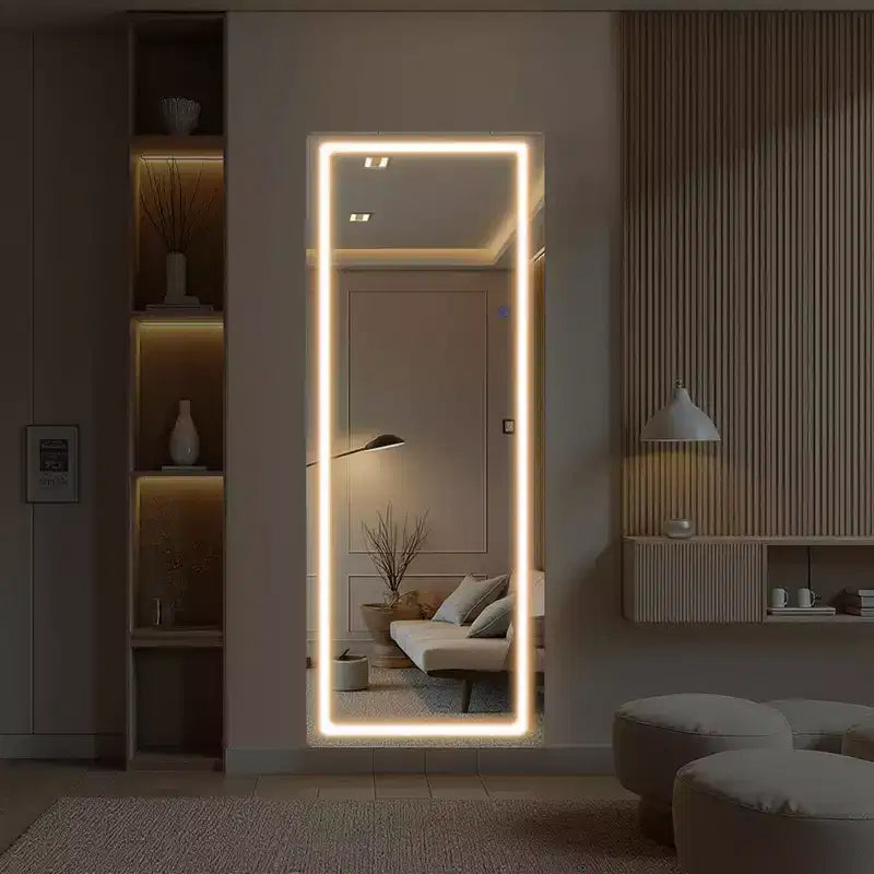 LED Aluminum Frameless Silver Full-Body Mirror with Round Corners