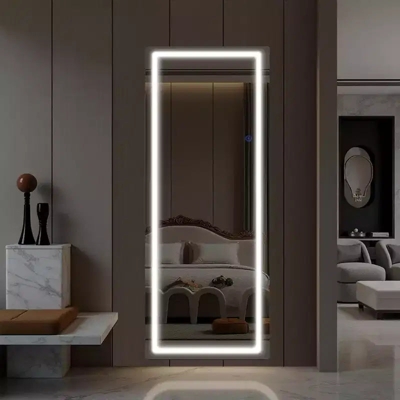LED Aluminum Frameless Silver Full-Body Mirror with Round Corners