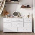 Modern White 9 Drawer Dresser Storage Chest of Drawers Wood Top Fabric Organizer Cabinet Large Bedroom Entryway 45 Inch TV Stand Console