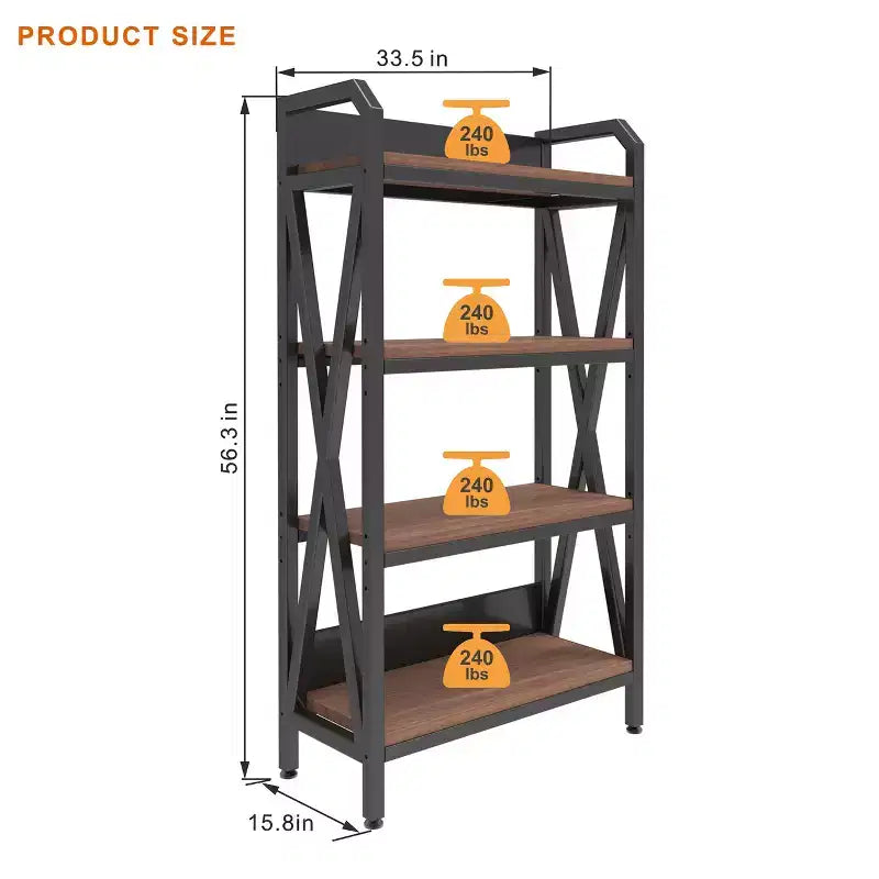 56.3H 4-Level Bakers Rack, Metal & Wooden Kitchen Storage Shelf (Adjustable Multi-Scene Organizer for Garage/Pantry/Bathroom)