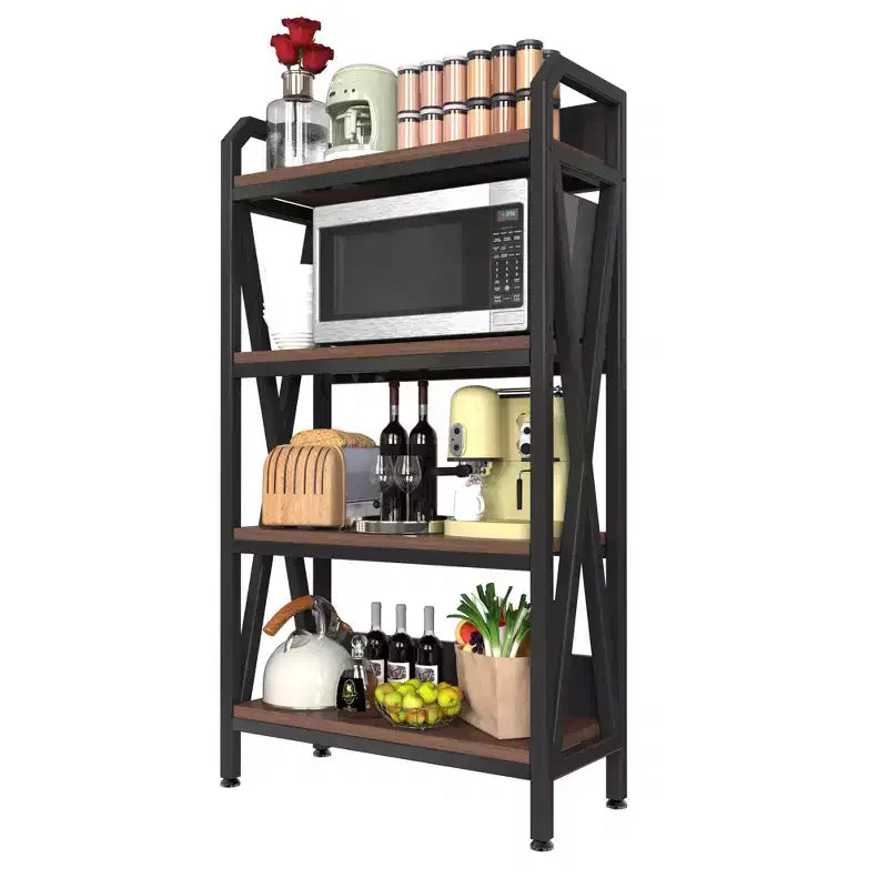 56.3H 4-Level Bakers Rack, Metal & Wooden Kitchen Storage Shelf (Adjustable Multi-Scene Organizer for Garage/Pantry/Bathroom)