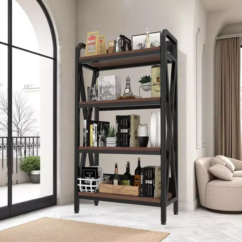 56.3H 4-Level Bakers Rack, Metal & Wooden Kitchen Storage Shelf (Adjustable Multi-Scene Organizer for Garage/Pantry/Bathroom)
