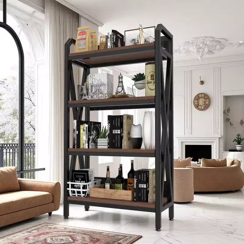 56.3H 4-Level Bakers Rack, Metal & Wooden Kitchen Storage Shelf (Adjustable Multi-Scene Organizer for Garage/Pantry/Bathroom)
