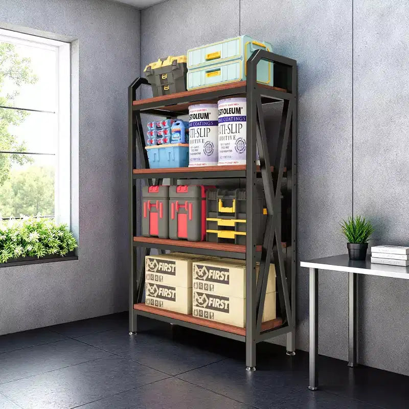 56.3H 4-Level Bakers Rack, Metal & Wooden Kitchen Storage Shelf (Adjustable Multi-Scene Organizer for Garage/Pantry/Bathroom)