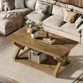Lantine 47.24-Inch 2-Tier Coffee Table, Farmhouse Rectangle Tea Cocktail Table with Open Storage Shelves for Living Room, Easy Assembly