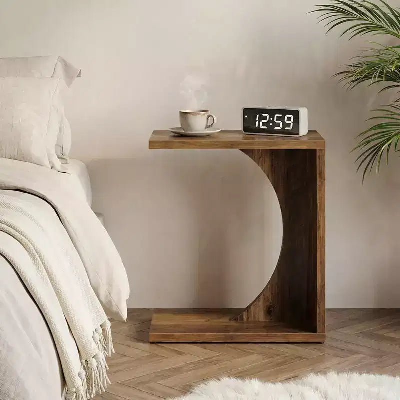 C-Shaped End Table, Sofa Side Couch Table for Living Room Bedroom