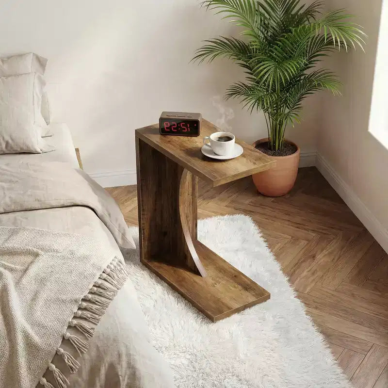 C-Shaped End Table, Sofa Side Couch Table for Living Room Bedroom