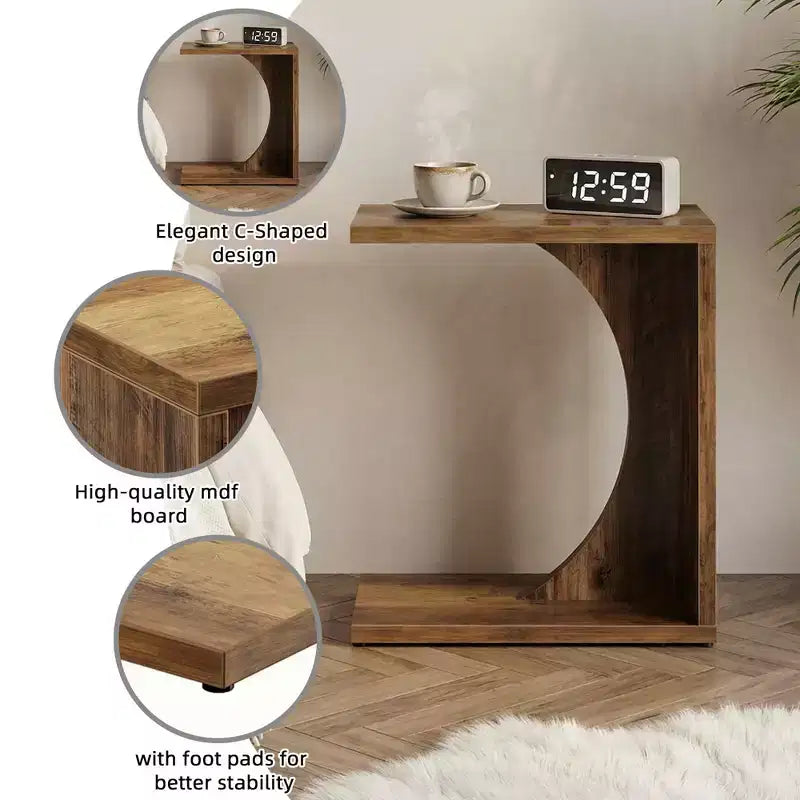 C-Shaped End Table, Sofa Side Couch Table for Living Room Bedroom