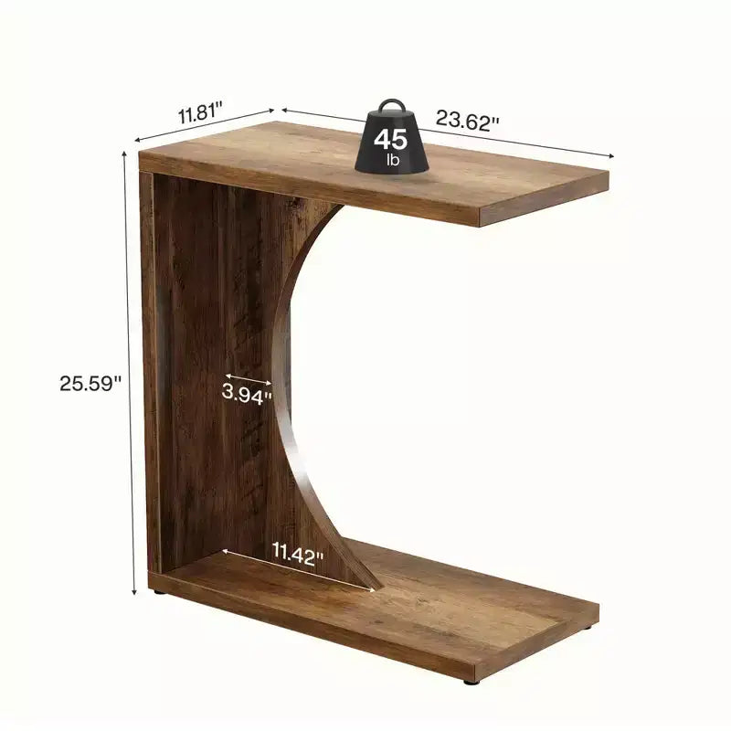 C-Shaped End Table, Sofa Side Couch Table for Living Room Bedroom