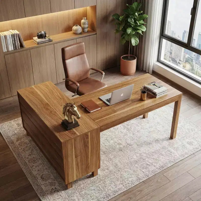 59-Inch L-Shaped Executive Desk, Home Office Computer Desk with Storage Cabinet