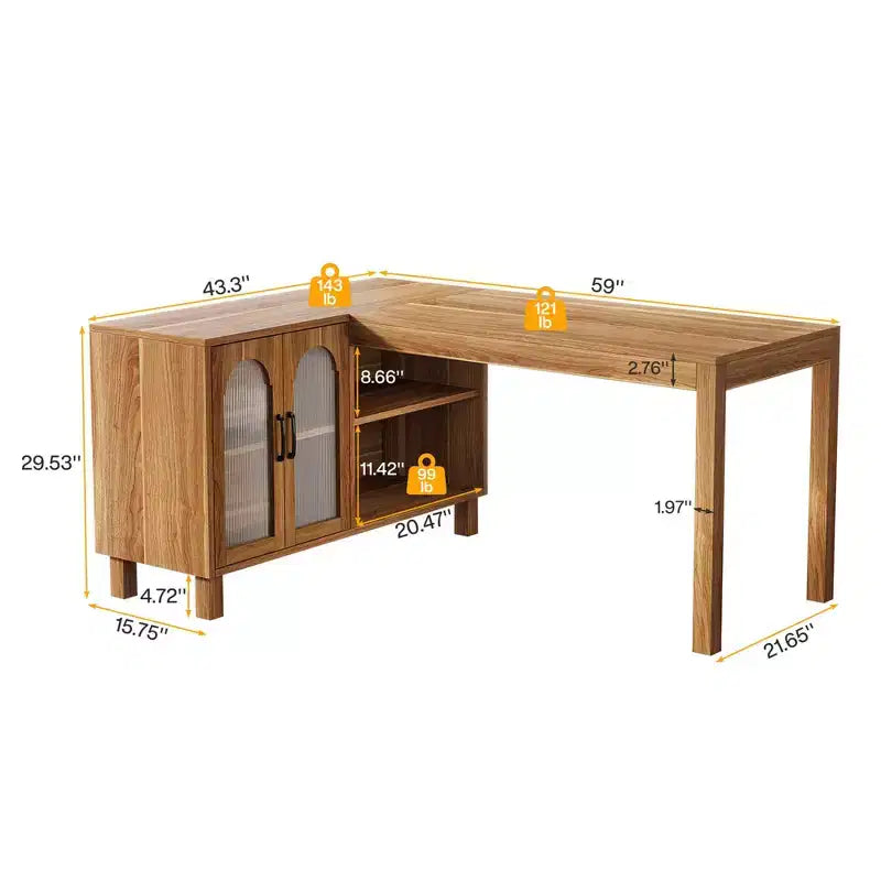 59-Inch L-Shaped Executive Desk, Home Office Computer Desk with Storage Cabinet