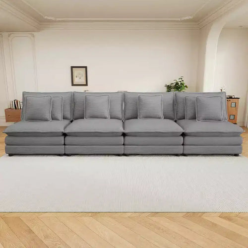 MAYEERTY 141.6 Modern Modular Sofa Upholsteres Corduroy with Four Pillows for Living Room Gray
