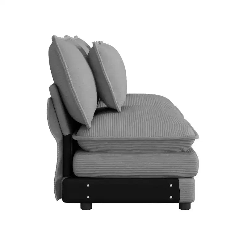 141.6 Modern Modular Sofa Upholsteres Corduroy with Four Pillows for Living Room Gray