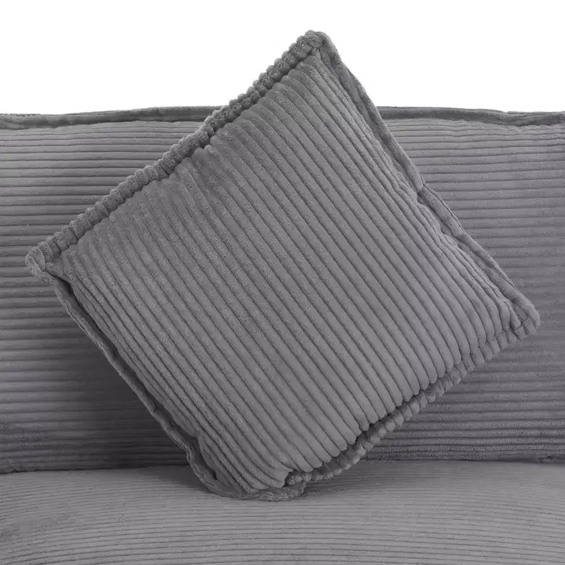 141.6 Modern Modular Sofa Upholsteres Corduroy with Four Pillows for Living Room Gray