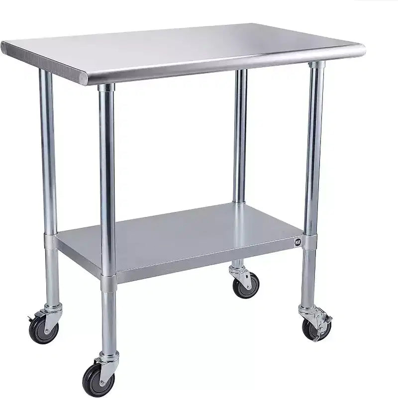 Stainless Steel Work Table, 36x24 Inch/30x18 Inch Food Prep Worktable with 4 Wheels for Commercial Kitchen Restaurant