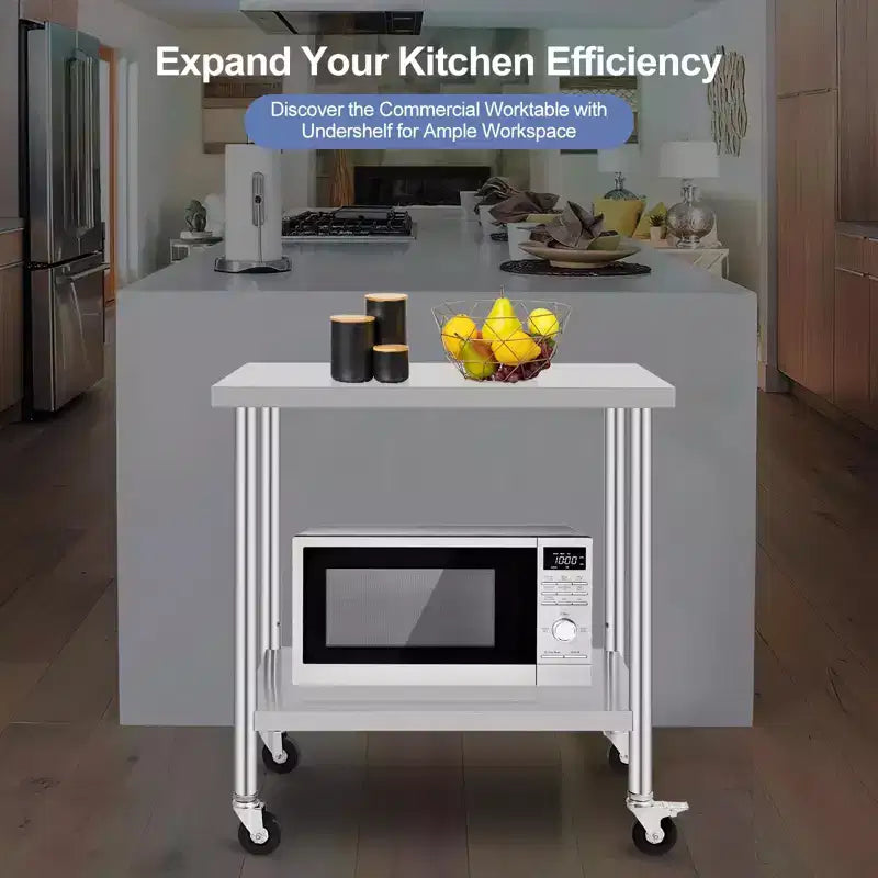 Stainless Steel Work Table, 36x24 Inch/30x18 Inch Food Prep Worktable with 4 Wheels for Commercial Kitchen Restaurant