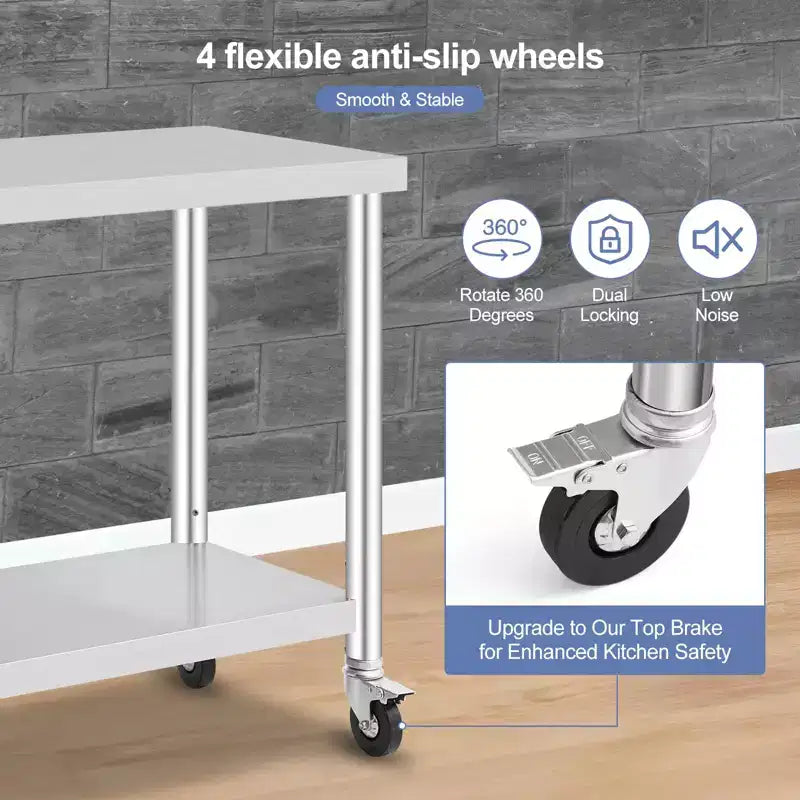 Stainless Steel Work Table, 36x24 Inch/30x18 Inch Food Prep Worktable with 4 Wheels for Commercial Kitchen Restaurant