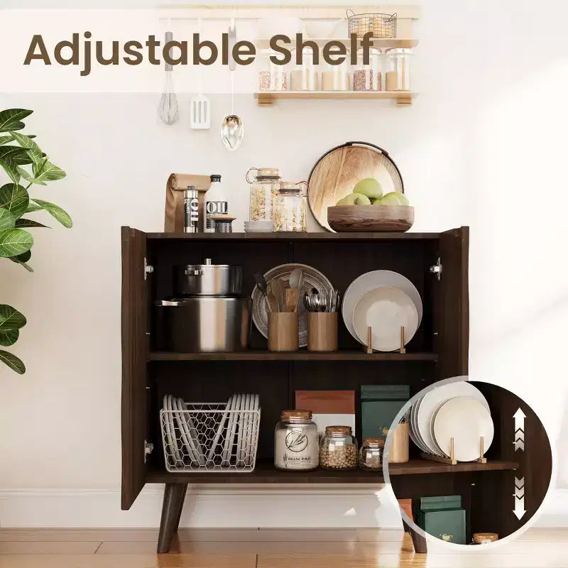 2 - Door Accent Cabinet With Adjustable Shelves, Buffet Cabinet With Sculptural Wave Design For Dining Room, Living Room