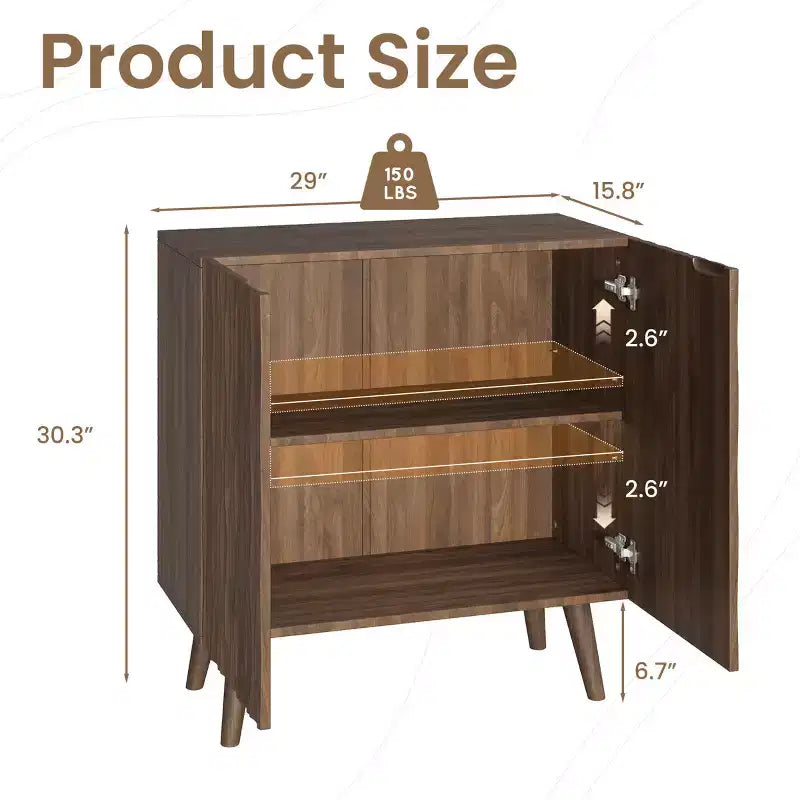 2 - Door Accent Cabinet With Adjustable Shelves, Buffet Cabinet With Sculptural Wave Design For Dining Room, Living Room