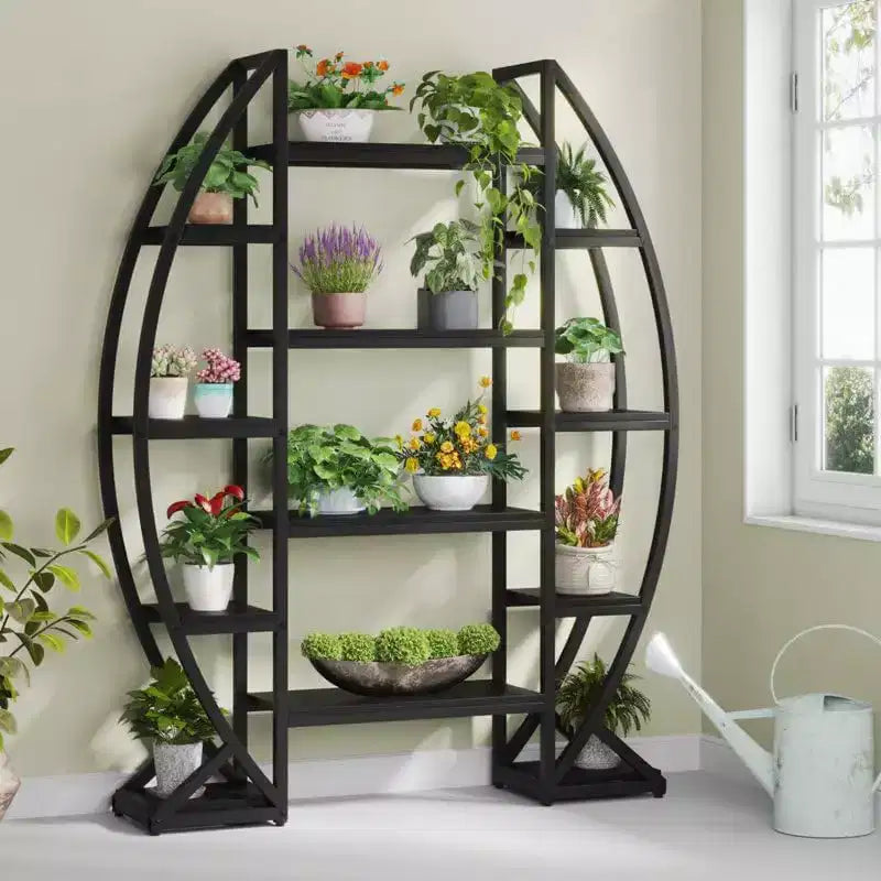 Lantine 8-Tier Curved Plant Stand Indoor, 69-Inch Tall Industrial Metal Plant Shelf for Living Room, Balcony, Patio, Black