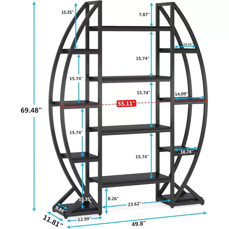 8-Tier Curved Plant Stand Indoor, 69-Inch Tall Industrial Metal Plant Shelf for Living Room, Balcony, Patio, Black