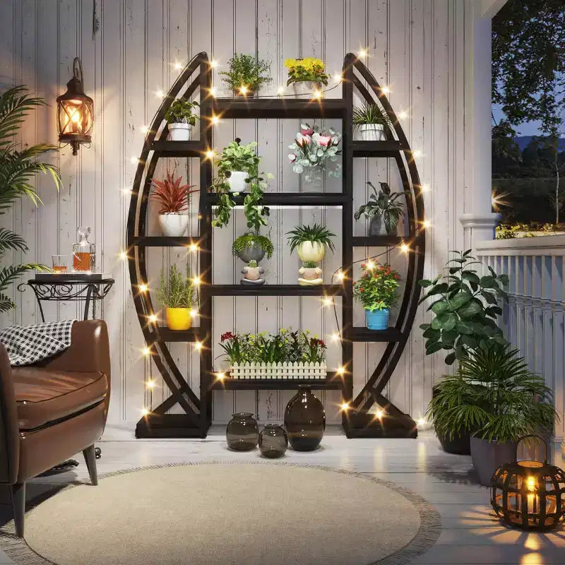 8-Tier Curved Plant Stand Indoor, 69-Inch Tall Industrial Metal Plant Shelf for Living Room, Balcony, Patio, Black