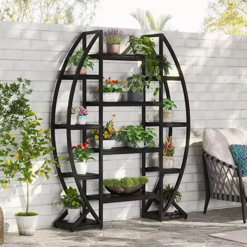 8-Tier Curved Plant Stand Indoor, 69-Inch Tall Industrial Metal Plant Shelf for Living Room, Balcony, Patio, Black