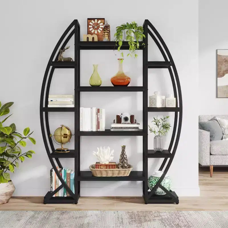 8-Tier Curved Plant Stand Indoor, 69-Inch Tall Industrial Metal Plant Shelf for Living Room, Balcony, Patio, Black