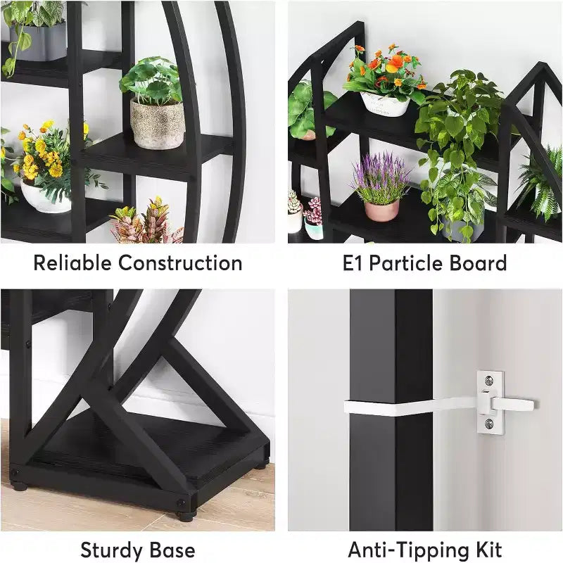 8-Tier Curved Plant Stand Indoor, 69-Inch Tall Industrial Metal Plant Shelf for Living Room, Balcony, Patio, Black